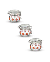 KORKEN Jar with lid, clear glass patterned/bright orange, 13 cl