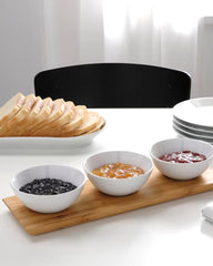 TYNGDLOS tray w 3 bwls bamboo/white