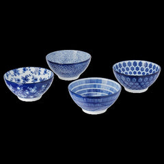 ENTUSIASM Bowl, patterned/blue, 12 cm 4-p