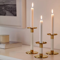 GLITTRIG candlestick s3 ivory/gold-colour