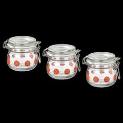 KORKEN Jar with lid, clear glass patterned/bright orange, 13 cl