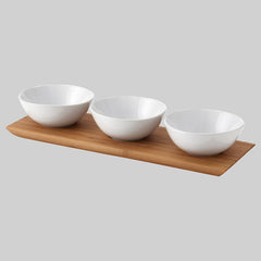 TYNGDLOS tray w 3 bwls bamboo/white