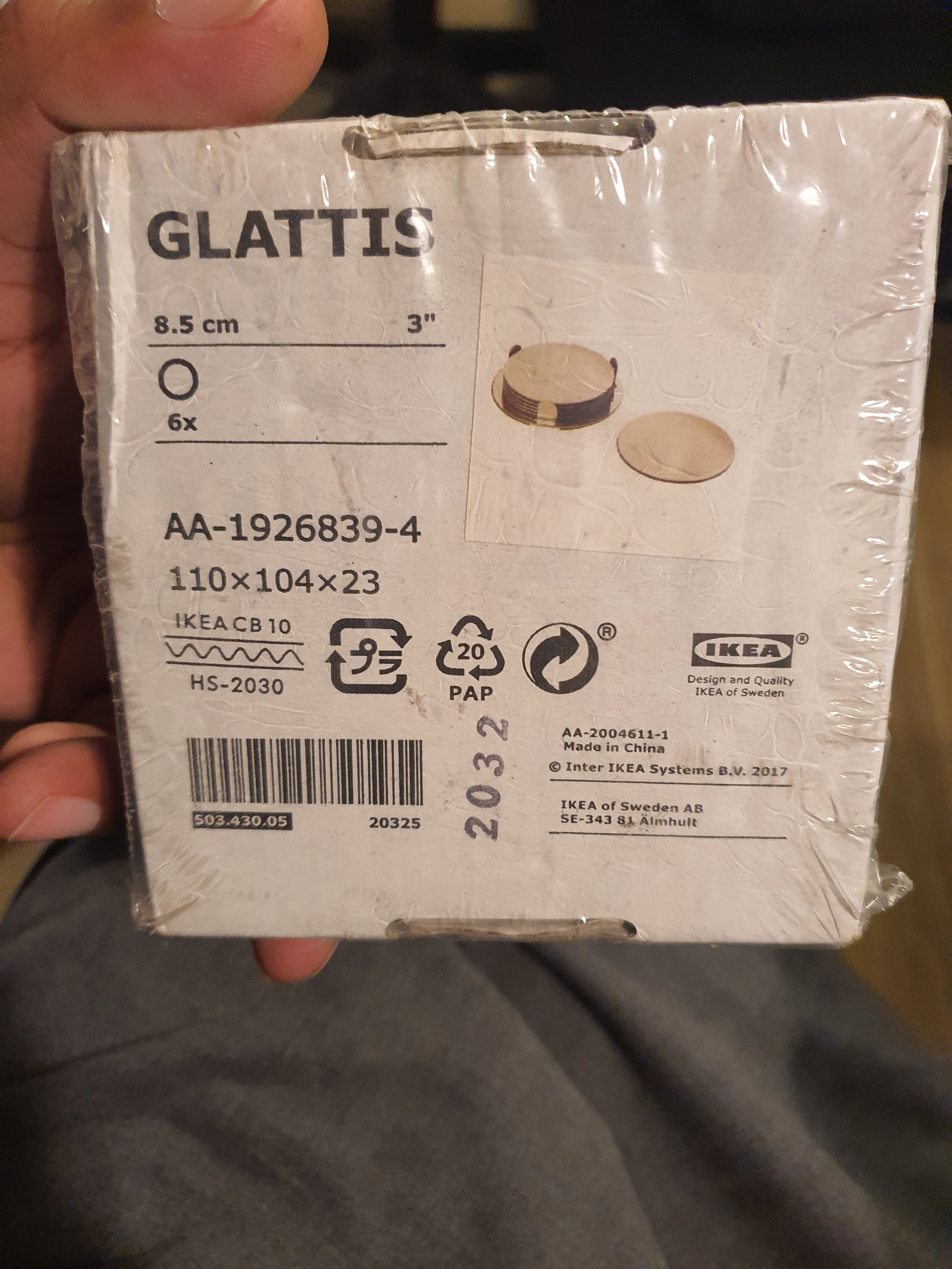 GLATTIS Coasters with holder, brass-colour, 8.5 cm