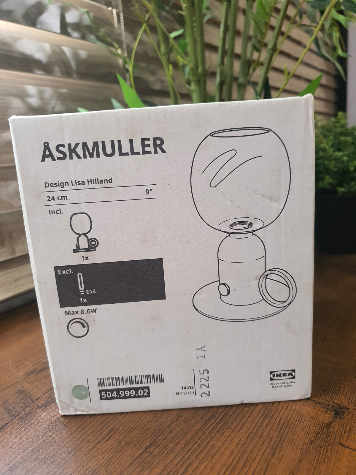 ÅSKMULLER Table lamp, grey-green, 24 cm