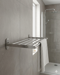 BROGRUND Wall shelf with towel rail, stainless steel, 47x27