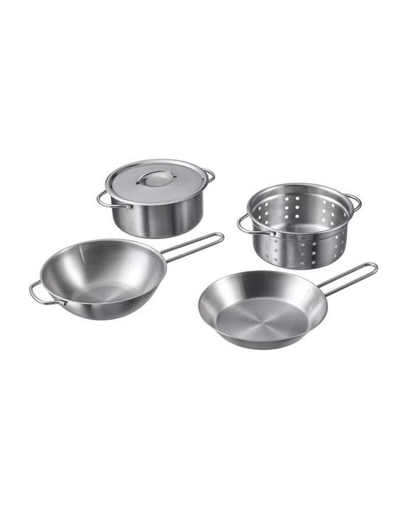DUKTIG 5-piece toy cookware set, stainless steel colour