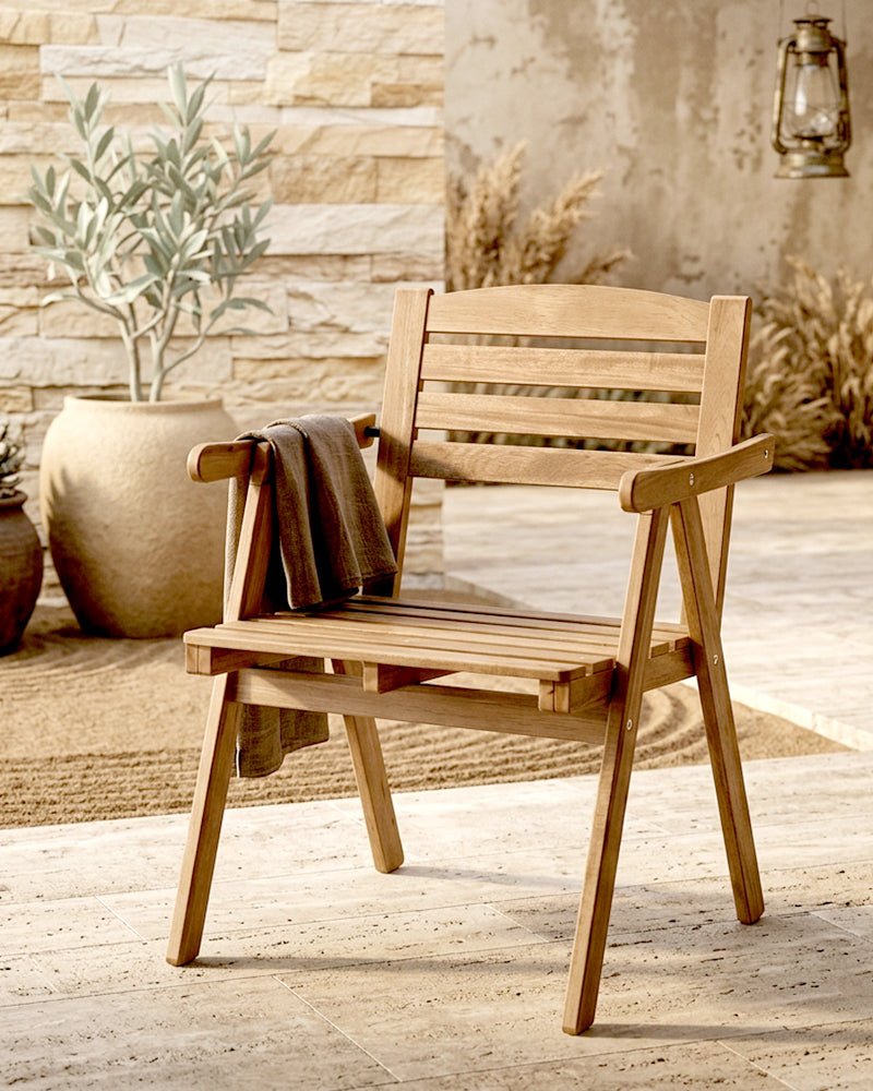 FALHOLMEN CHAIR With Armrests, Out Grey - Brown Stained