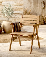 FALHOLMEN CHAIR With Armrests, Out Grey - Brown Stained