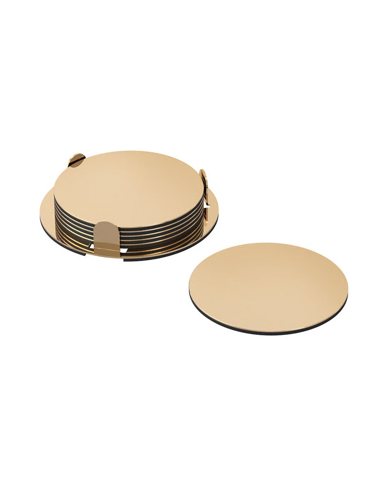 GLATTIS Coasters with holder, brass-colour, 8.5 cm