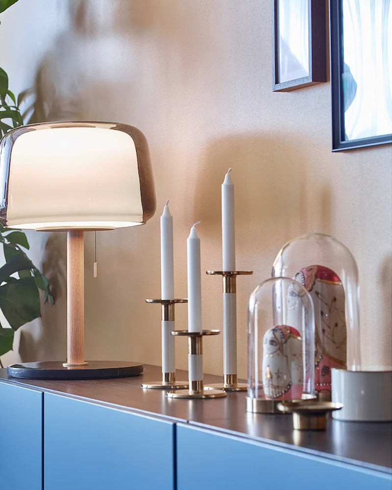 GLITTRIG candlestick s3 ivory/gold-colour