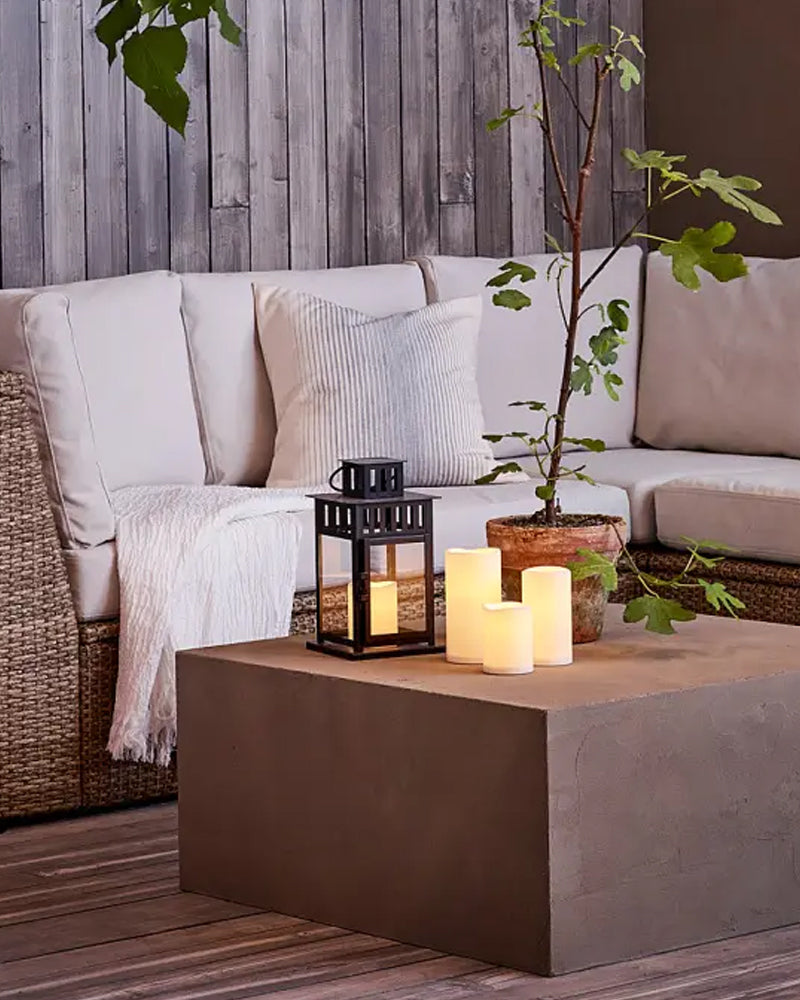 GODAFTON LED block candle, in/outdoor, battery-operated/natural 14 cm