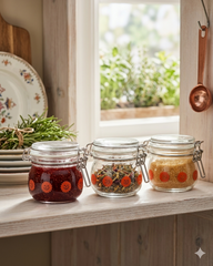 KORKEN Jar with lid, clear glass patterned/bright orange, 13 cl