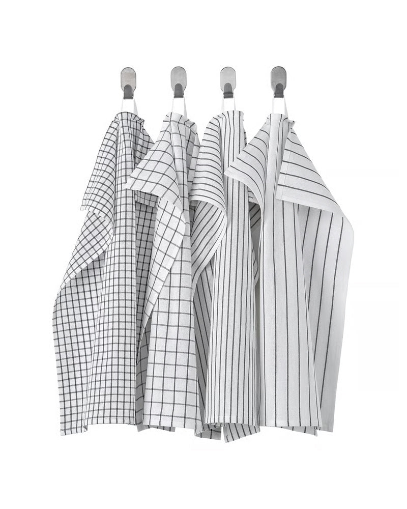 RINNIG RINNIG Tea Towel 45x60 White Dark Grey/Patterned 4Pcs