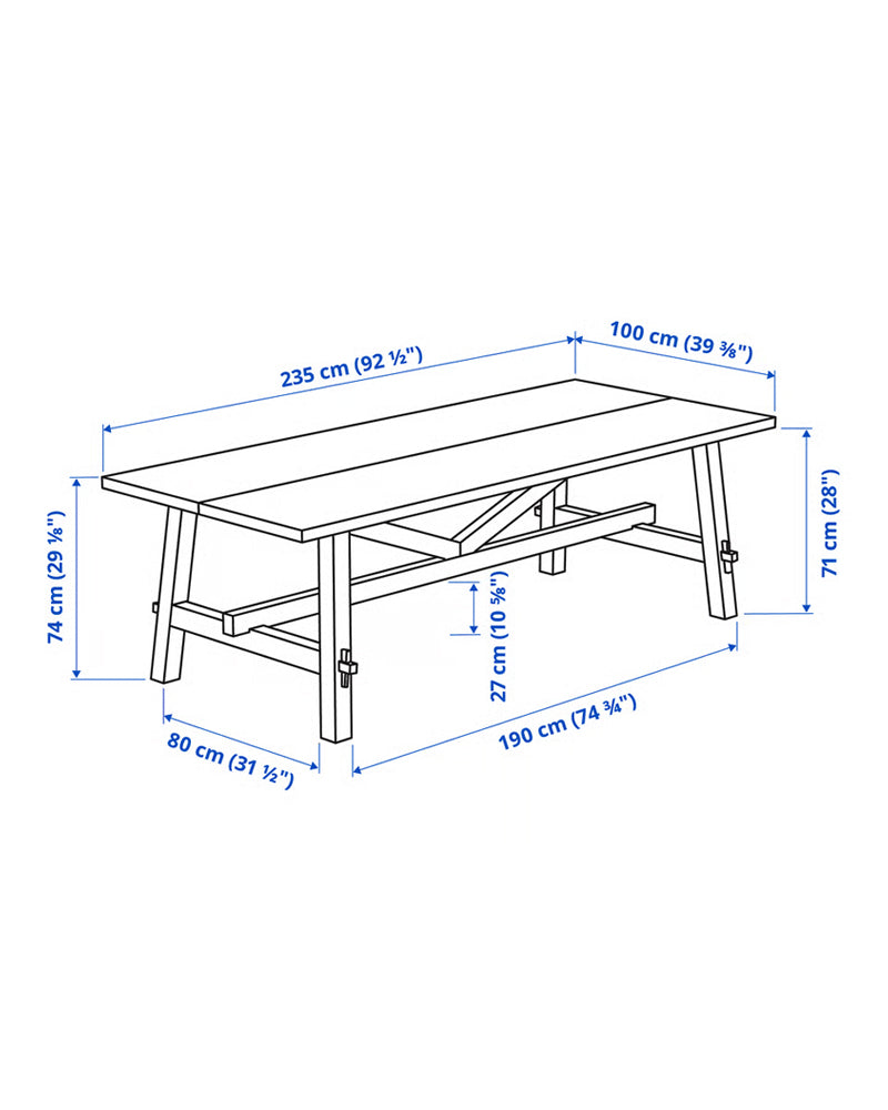 SKOGSTA Dining table, acacia/black, 235x100 cm