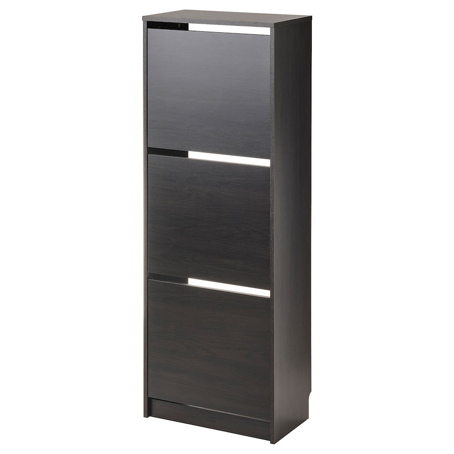 BISSA Shoe cabinet with 3 compartments, black-brown, 49x28x135 cm