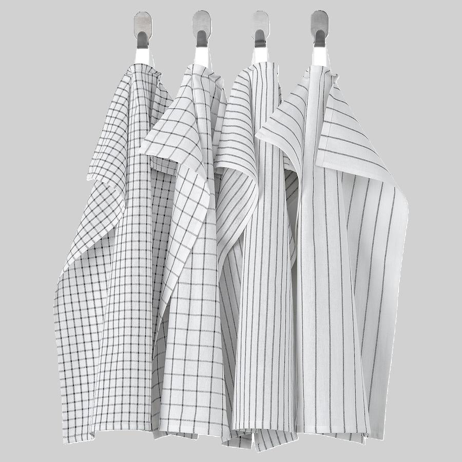 RINNIG RINNIG Tea Towel 45x60 White Dark Grey/Patterned 4Pcs
